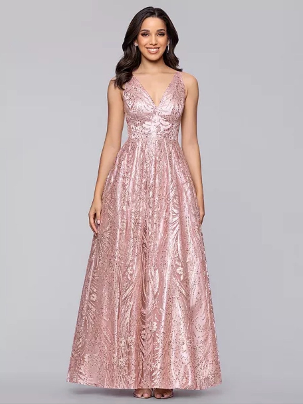 Blondie Nites Rose Gold V-Neck Sequin Gown Junior Size 3
